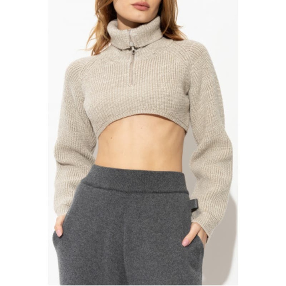 NWT Dries Van Noten Wool Cropped Zipped Collar Sweater Smoke Beige M